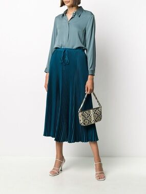 Theory Dark Slate Button-Up Silk Blouse S